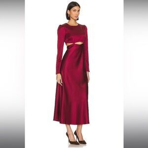 NWT Line and Dot Mira Long Sleeve Dress Crimson Red Sz M Satin Formal